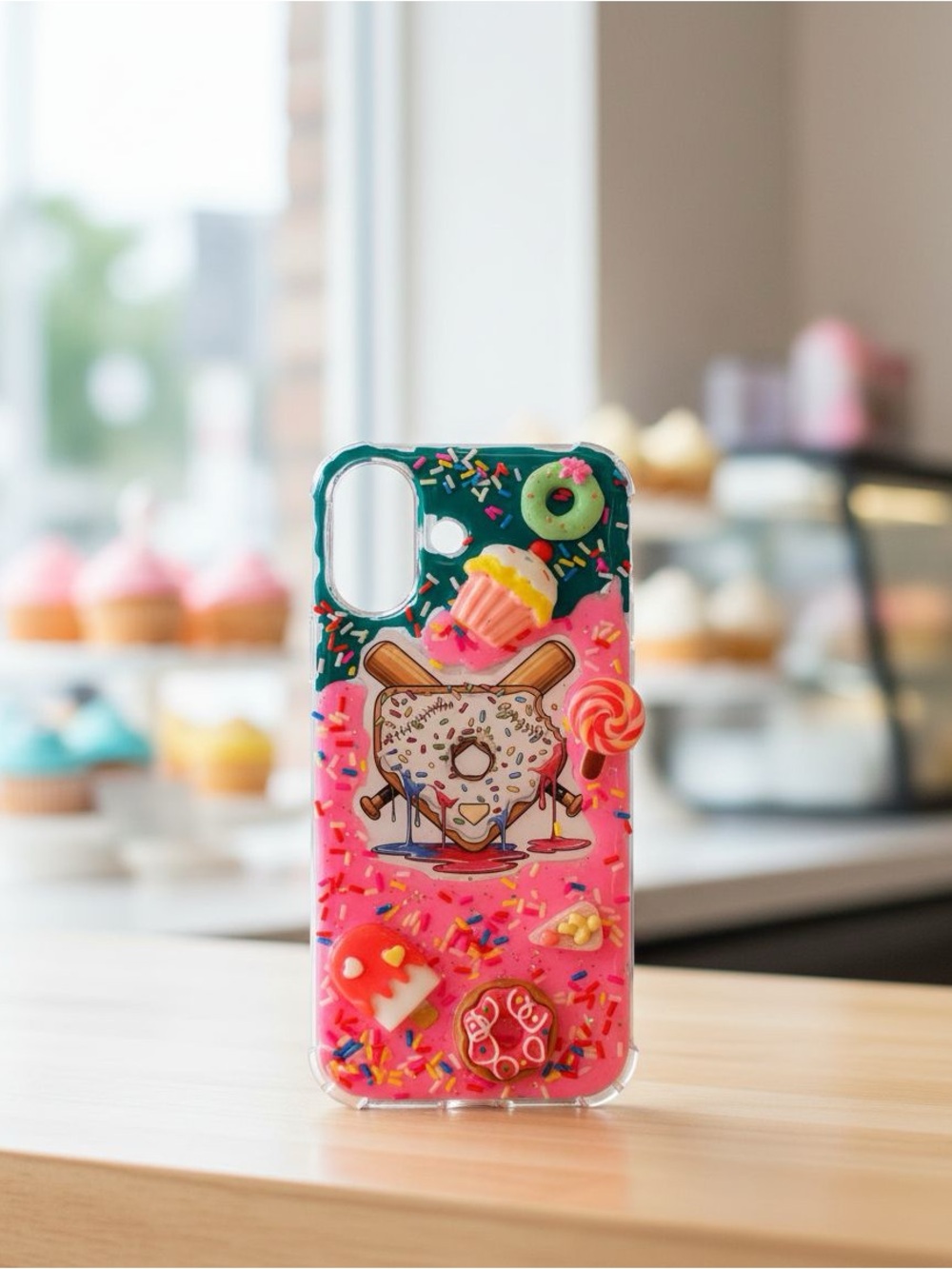 Colorful Baseball Drip & Sweets Handmade Phone Case  - Pink & Turquoise Kawaii